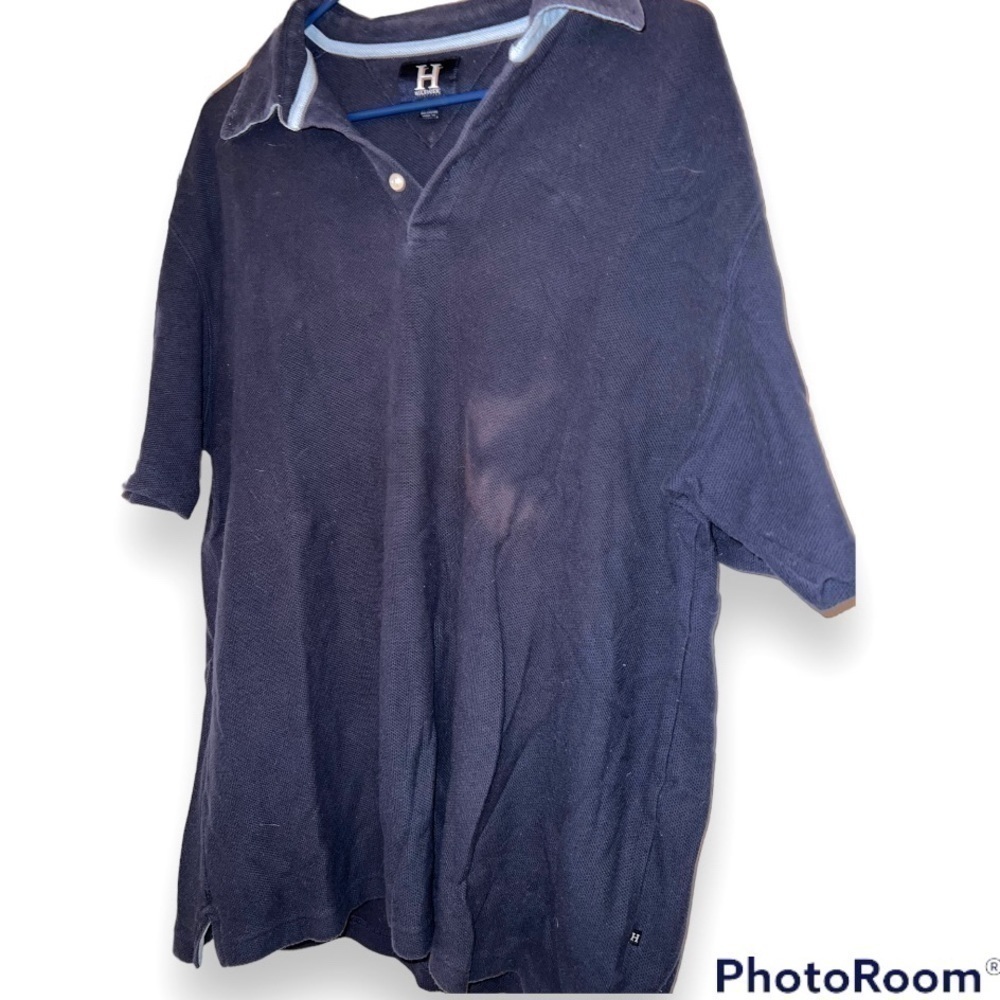 Tommy Hilfiger polo, navy blue with light blue collar, all cotton, XL